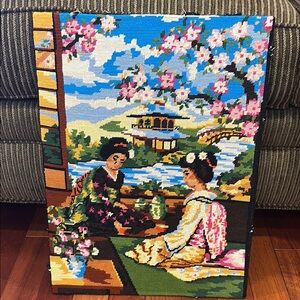 Geisha girls Oriental Garden  court Needlepoint Wall Art needs frame